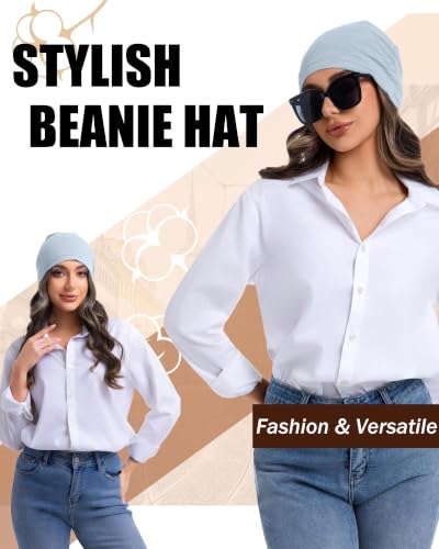 100% Cotton Summer Beanie for Men Women, Thin Soft Slouchy Beanies - color: 1pcs-light Blue, size: Large