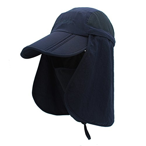 Full Coverage Removable UPF 50+ Sun Hat, Breathable Quick Dry Running Cap - color: Dark Blue, size: Large