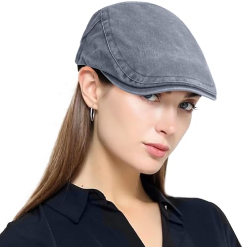 Initlove Mens Newsboy Cap Washed Beret Ivy Hat Flat Hats for Cabbie Driving - color: Grey