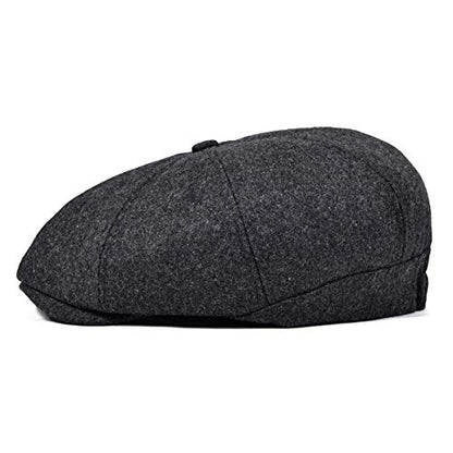 VOBOOM Men Wool Blend 8 Panel Newsboy Cap Tweed Hat - color: Grey