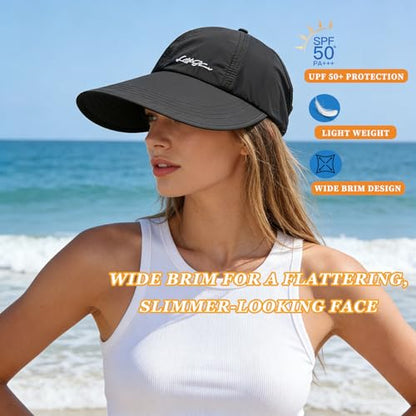 2 Pack UPF Sun Protection Baseball Hat for Women,Wide Brim UV Visor Hat, Adjustable Quick-Dry Wide Brim Baseball Cap, 2026 Upgraded Lightweight WideBrim for Outdoor Sports(Beige+Gray)