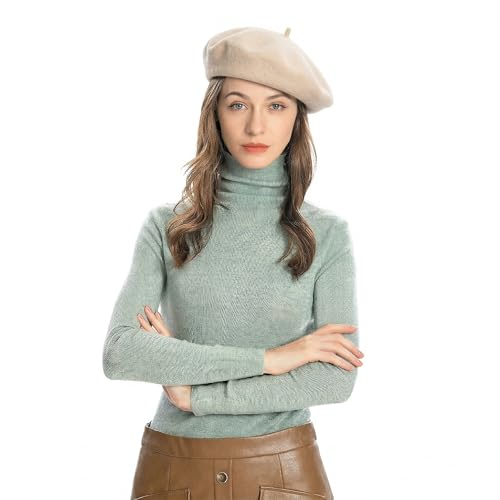 ZLYC Wool French Beret Hat Solid Color Classic Artist Cap for Women - color: Beige