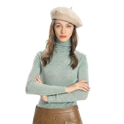 ZLYC Wool French Beret Hat Solid Color Classic Artist Cap for Women - color: Beige