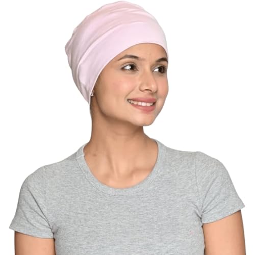 Chemo Hats Solid Sleep Cap Women's Bamboo Soft Headwear Cancer Cap Chemo Headwear Women - color: Pink