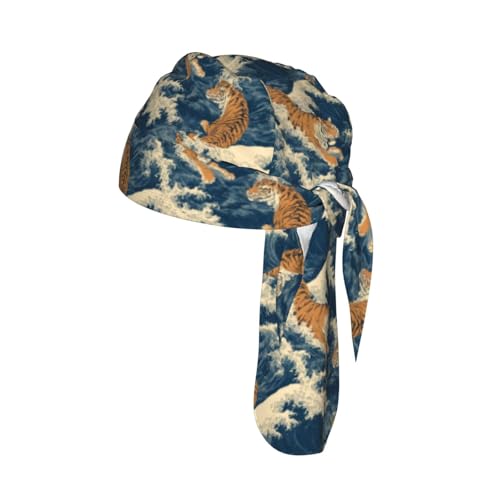 Adjustable Cycling Cap, Quick Dry Sports Bandana Skull Cap Helmet Liner - color: Waves Tiger