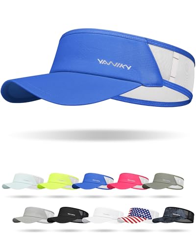 Sports Sun Visor Hats for Women Men Lightweight Breathable Cooling Stretchy Visors Foldable UPF 50+ for Running Tennis Golf - color: Blue