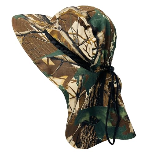 Packable and Adjustable Mesh Boonie Sun Hat with Neck Flap - color: Brown Hardwoods Camo