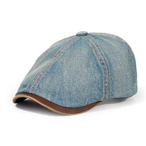 Newsboy Cap for Men Adjustable 6 Panel Flat Hat - color: Denim-1-lightblue