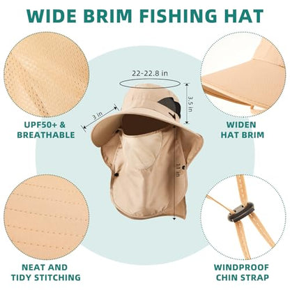 Cuffbow 3 Pcs Sun Hat for Men Women with Neck Flap Breathable Wide Brim Bucket Hat UV Protection UPF 50+ Fishing Hiking - color: Dark Gray, Gray, Khaki