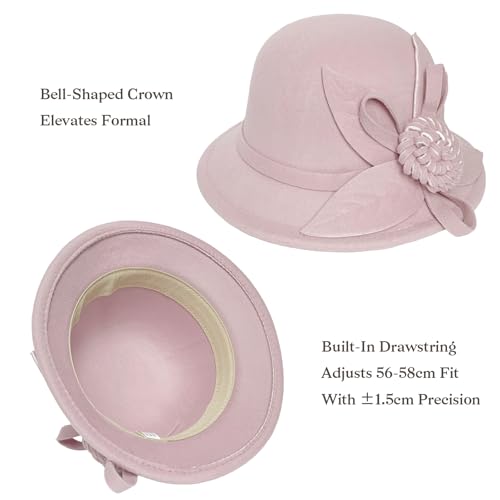 Woolen Cloche Hat for Women, Flower Winter Warm Bucket Cap - color: Pink