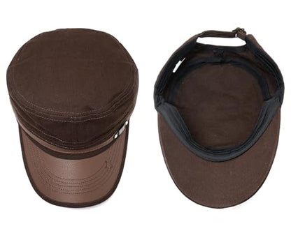 Initlove Military Hat Cadet Army Cap Flat Top Hats for Men Women - color: Coffee