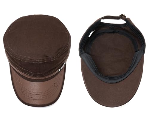 Initlove Military Hat Cadet Army Cap Flat Top Hats for Men Women - color: Coffee