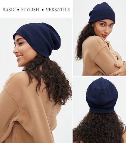 ROYBENS 100% Cotton Beanie Hat for Women Men Warm Winter Hats Knit Beanies - color: Navy Blue