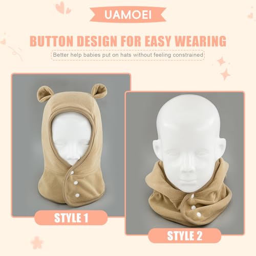 Toddler Winter Hat with Ear Flaps Baby Boy Hats Scarf Girls Balaclava Kids Polar Beanie Bear Neck Warmer - color: Button Khaki, size: 6-60 Months