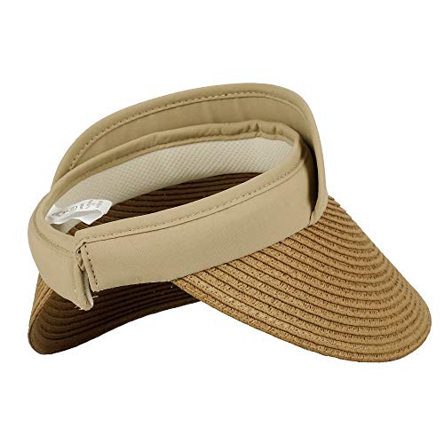WITHMOONS Womens Summer Sun Hat Braid Clip On Visor Beach Cap SLV1281 - color: Beige