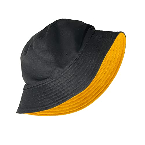 PFFY Reversible Bucket Hat for Women Men Cotton Sun Beach Fishing Cap - color: Black/Yellow (Reversible)