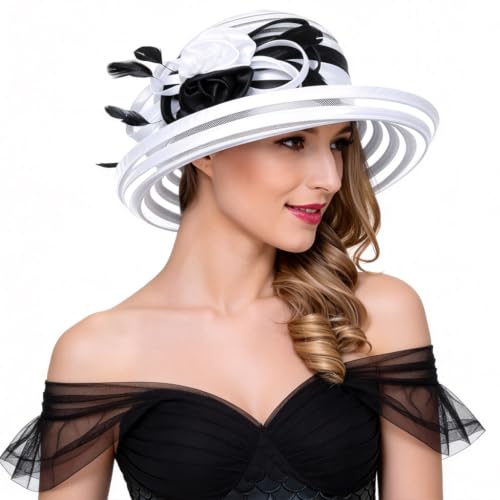 Ruphedy Women Derby Church Dress Bucket Hat Fascinators Tea Party Wedding Hat - color: S027-white
