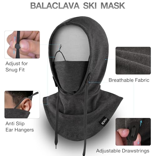 Balaclava Ski Mask, 4-in-1 Warm Adjustable Neck Gaiter for Men Women - color: Heather Grey