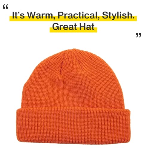 Fisherman Short Beanie Leon Roll up Trawler Classic Skullcap Hipster Beanie Warm Winter Hats Acrylic Ribbed Knit Cuff Daily - color: Pumpkin