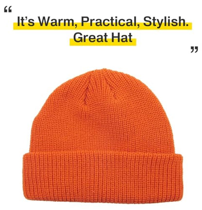 Fisherman Short Beanie Leon Roll up Trawler Classic Skullcap Hipster Beanie Warm Winter Hats Acrylic Ribbed Knit Cuff Daily - color: Pumpkin
