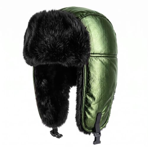 Waterproof Winter Trapper Ushanka Hat Ear Flap Chin Strap, Russian Style - color: Metallic (Green)