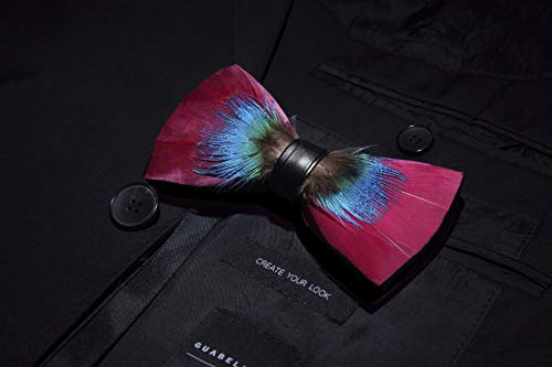 RBOCOTT Handmade Feather Pre-tied Bow tie and Brooch Sets for Men - color: Burgundy