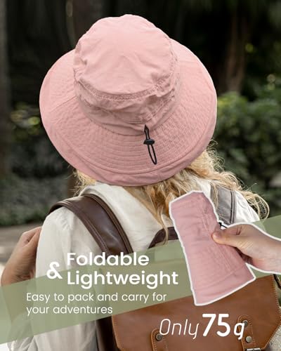 Bucket Sun Hat for Women, UPF 50+ Wide Brim, Packable, Waterproof Rain Hat for Hiking Outdoor Travel - color: Pink