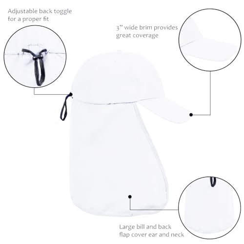 Solaris Mens Sun Hat Neck Flap 2 in 1 Foldable Waterproof UPF 50+ Baseball Cap Fishing Hiking Outdoor - color: #5 Wihte