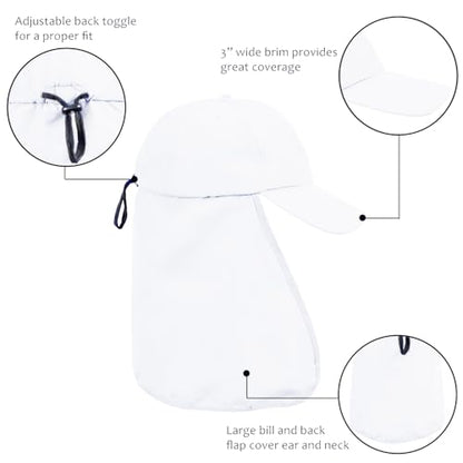 Solaris Mens Sun Hat Neck Flap 2 in 1 Foldable Waterproof UPF 50+ Baseball Cap Fishing Hiking Outdoor - color: #5 Wihte