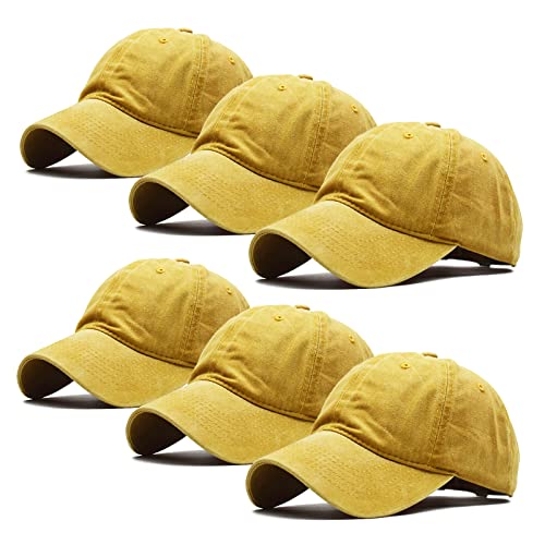 Ultrafun Unisex Vintage Baseball Cap Washed Distressed Plain Blank Baseball Hat Adjustable Dad Hat for Outdoor Sports - color: 6pack-yellow