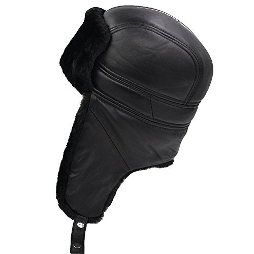 Winter Faux Fur Hunting Hat Leather Unisex Trapper Russian Aviator Trooper Hat - size: Large