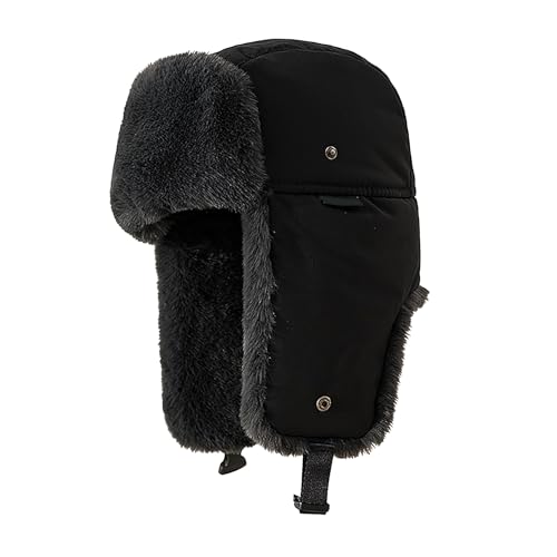 Clobeau Men's Faux Fur Trapper Hat Trooper Trapper Hat Warm Winter Hats Hunting Hats Ear Flaps Snow Ski Cycling Caps - color: Black1