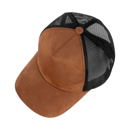 TOPTIE 5 Panel Suede Front Mesh Back Baseball Hat Adjustable Snapback Cap - color: Khaki