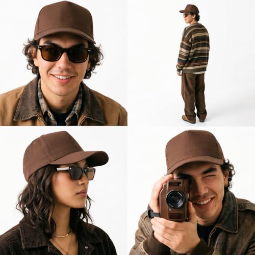 Daxton Men Original Trucker Hat Cotton Twill with Adjustable Snapback 5 Panel A-Frame Cap - color: 2 Pack - All Black, Brown