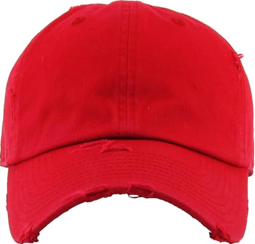 KBETHOS Vintage Washed Distressed Cotton Dad Hat Baseball Cap Adjustable Polo Trucker Unisex Style Headwear - color: Red
