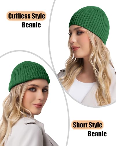 ROYBENS Wool Beanie for Men Women, Seamless Knit Warm Winter Hat Skull Caps - color: 1pcs-kelly Green