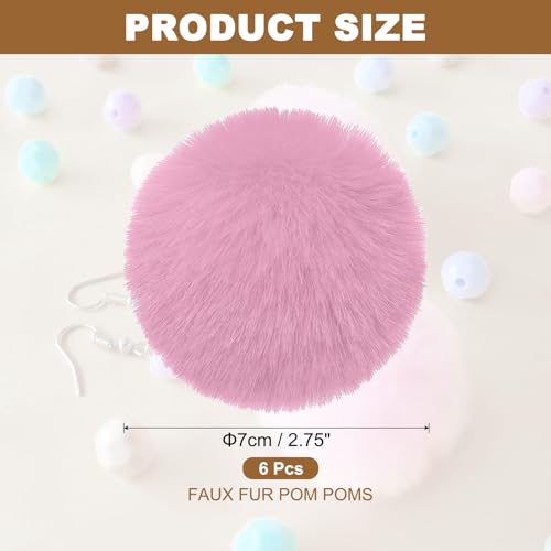 PATIKIL Faux Fur Pom Poms for Hats, 6 Pcs Fluffy Soft Fur Poms Balls with Elastic Loop for Keychain Knitting Hats DIY Scarves Gloves Bag Christmas, Dark Pink - color: Dark Pink