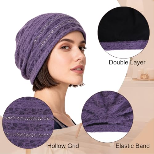 Crochet Slouchy Beanie Hat Turbans Headware for Women - color: Bea18 - Purple