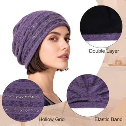 Crochet Slouchy Beanie Hat Turbans Headware for Women - color: Bea18 - Purple