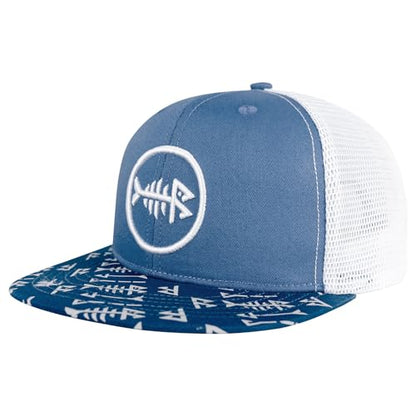 BASSDASH Flat Brim Trucker Cap Adjustable Snapback Hat Mesh Back for Men Women - color: Blue