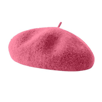 French Beret Hats for Women - Soft Warm Wool Solid Color Beanie Winter Cap - color: Light Pink