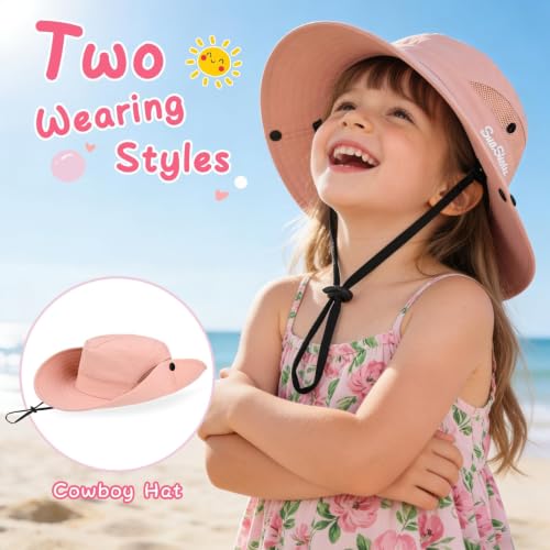 ZOORON Kids Girls Ponytail Sun Hat UPF 50+ Breathable Mesh Water-Resistant - color: Solid Pink