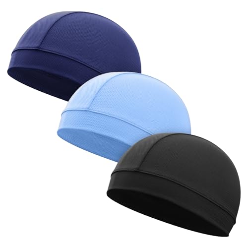 Cosmos 3 Pcs Cooling Skull Cap Helmet Liner Beanie Mesh Cycling Hat Head Wrap Under Helmets Motorcycle Hard Hat for Men Women - color: Black/Navy Blue/Sky Blue