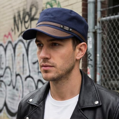 Army Cadet Cap for Men Women Military Flat Top Cap Baseball Caps - color: Star Navy Blue