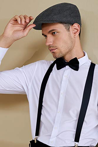 BABEYOND Men's Flat Cap Newsboy Hats Herringbone Tweed Cabbie Hats for Men 1920s Ivy Irish Driving Hats Gatsby Hat - color: Black, size: Small-Medium