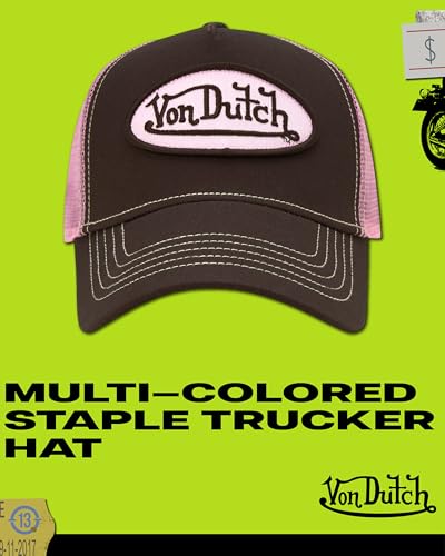 Von Dutch Unisex Trucker Hat, Colorblock, Mesh Back, Curved Bill, Snapback - color: Brown/Pink