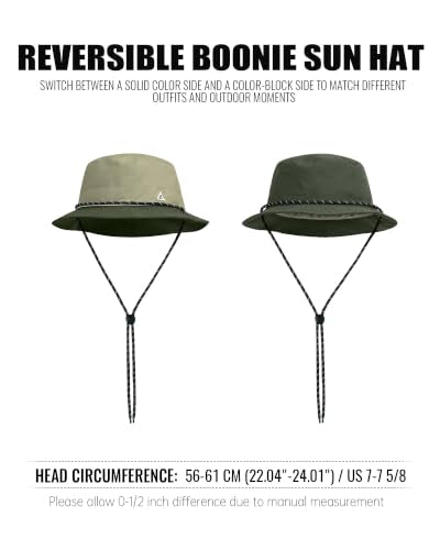 Clakllie Reversible Packable Boonie Fishing Hat UV Protection Sun Beach Hat - color: Bk2601-khakigreen