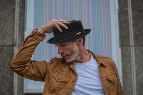 Men's Flat Top Pork Pie Hat - Wool Porkpie Fedora Hats Bowler Hat for Women