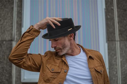 Men's Flat Top Pork Pie Hat - Wool Porkpie Fedora Hats Bowler Hat for Women
