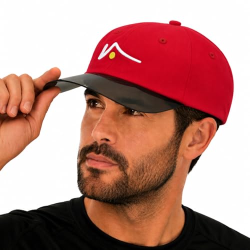 VISTO Unstructured Sports Hat with Transparent Brim – No-Glare UV Protection – 100% Chino Cotton – Hook and Loop Strap - color: Red